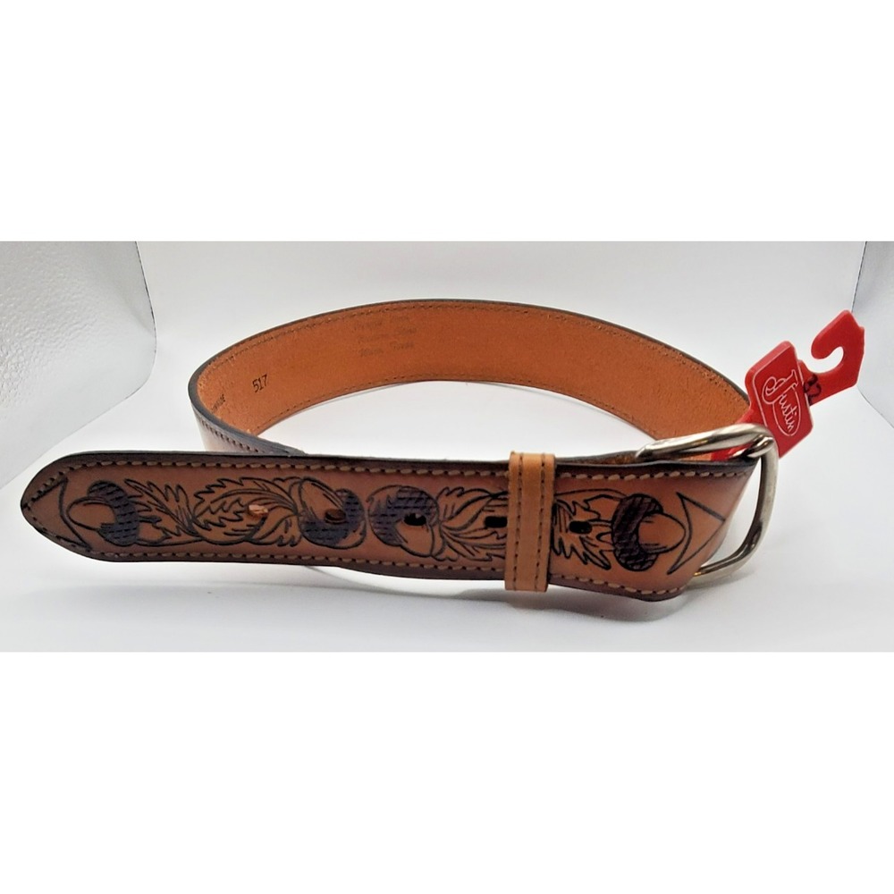 Justin Top Grain Cowhide Brown Leather Western Belt 32 New